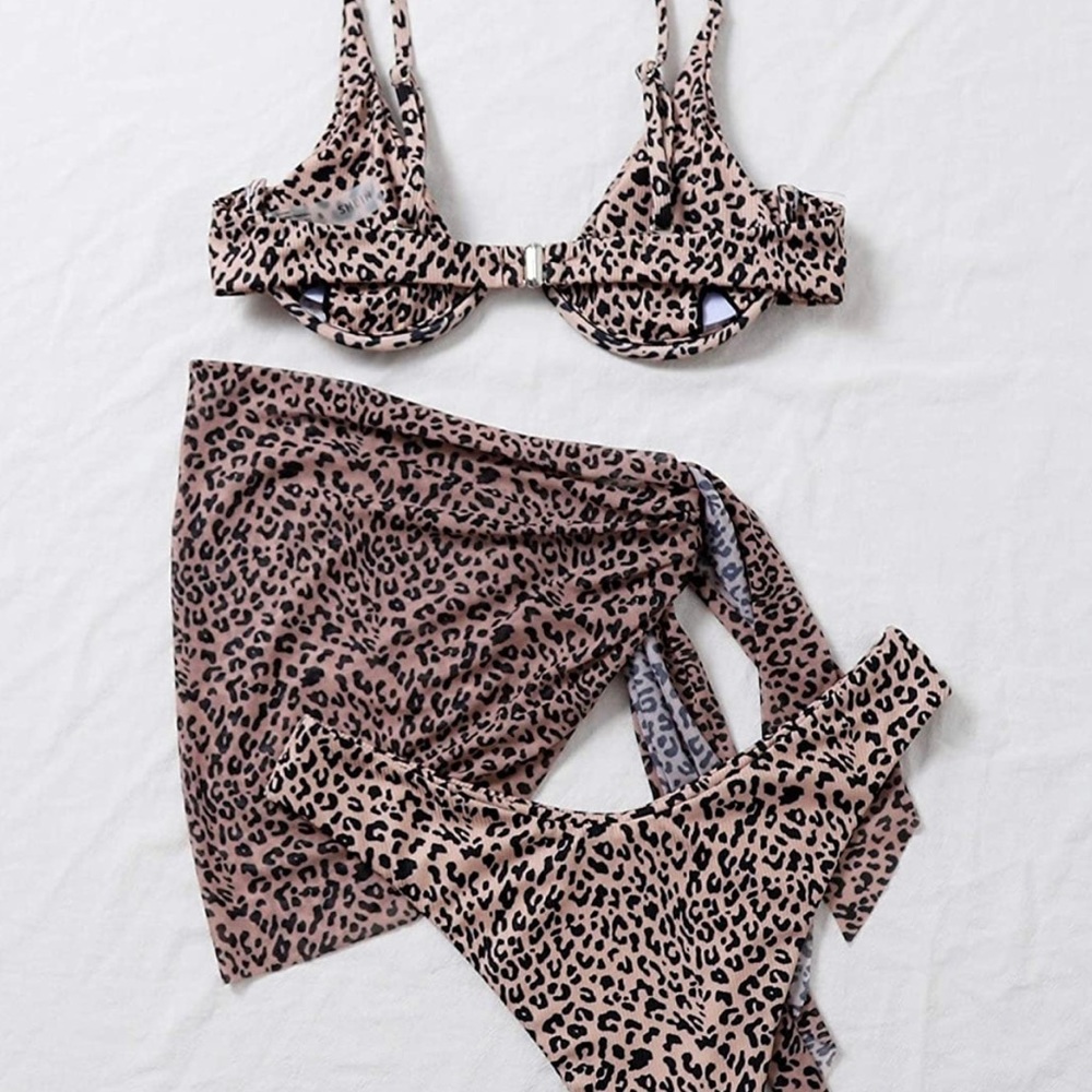3pcs Leopard Bikini & Sarong Swim Set - Picture 4 of 6